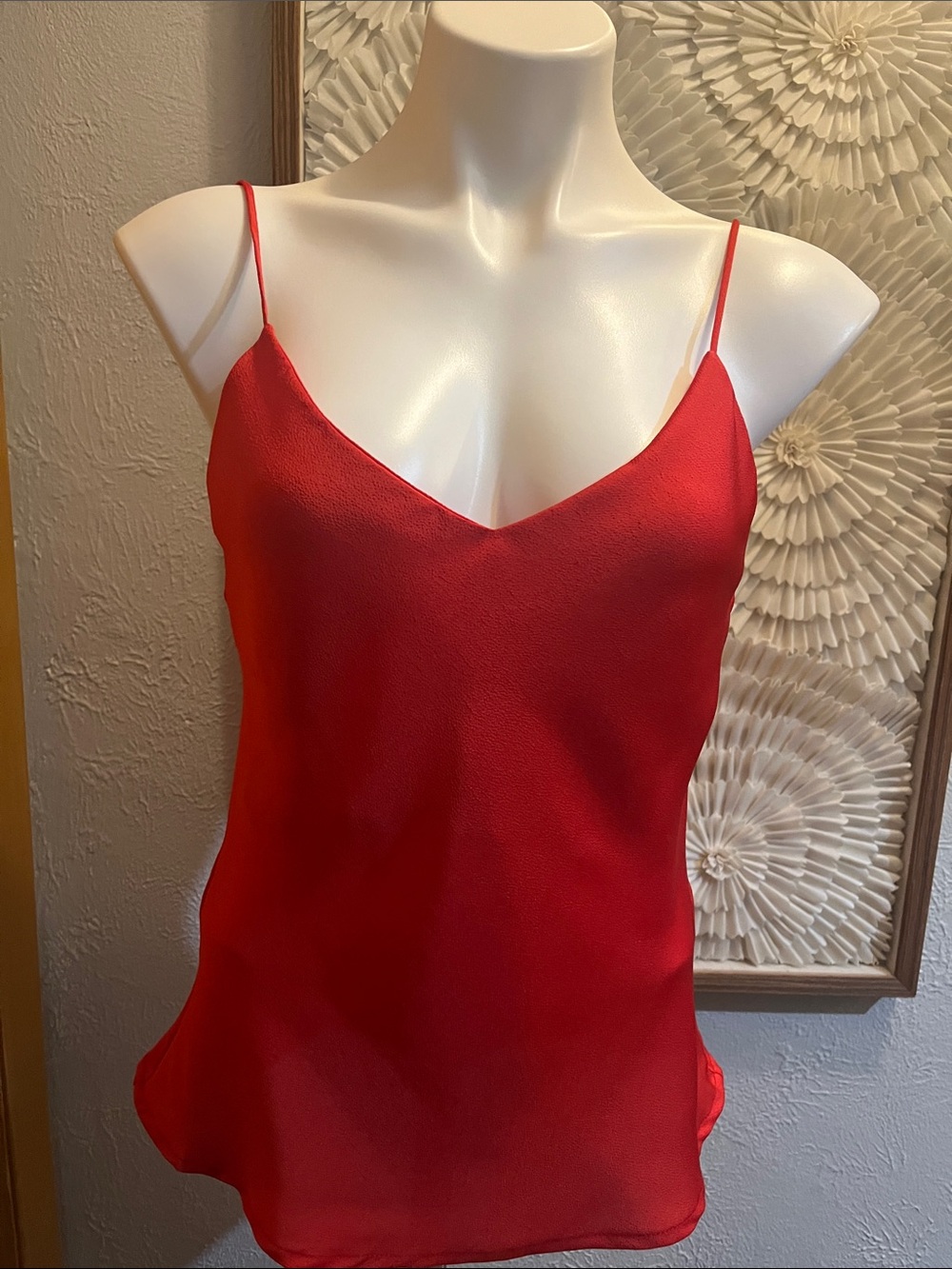 Women's Red V-Neck Satin Cami with Spaghetti Straps